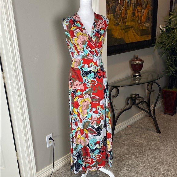 New York & Company Floral Sleeveless Maxi Dress Red and Multicolor size S - Picture 11 of 12
